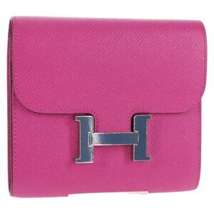 HERMES Constance Compact Wallet Leather Purple pink Auth 142362M